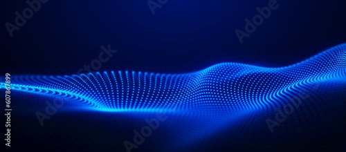 Digital technology background. Dynamic wave of glowing points. Colored music wave. Futuristic background for presentation design. 3d rendering. 3d Widescreen.