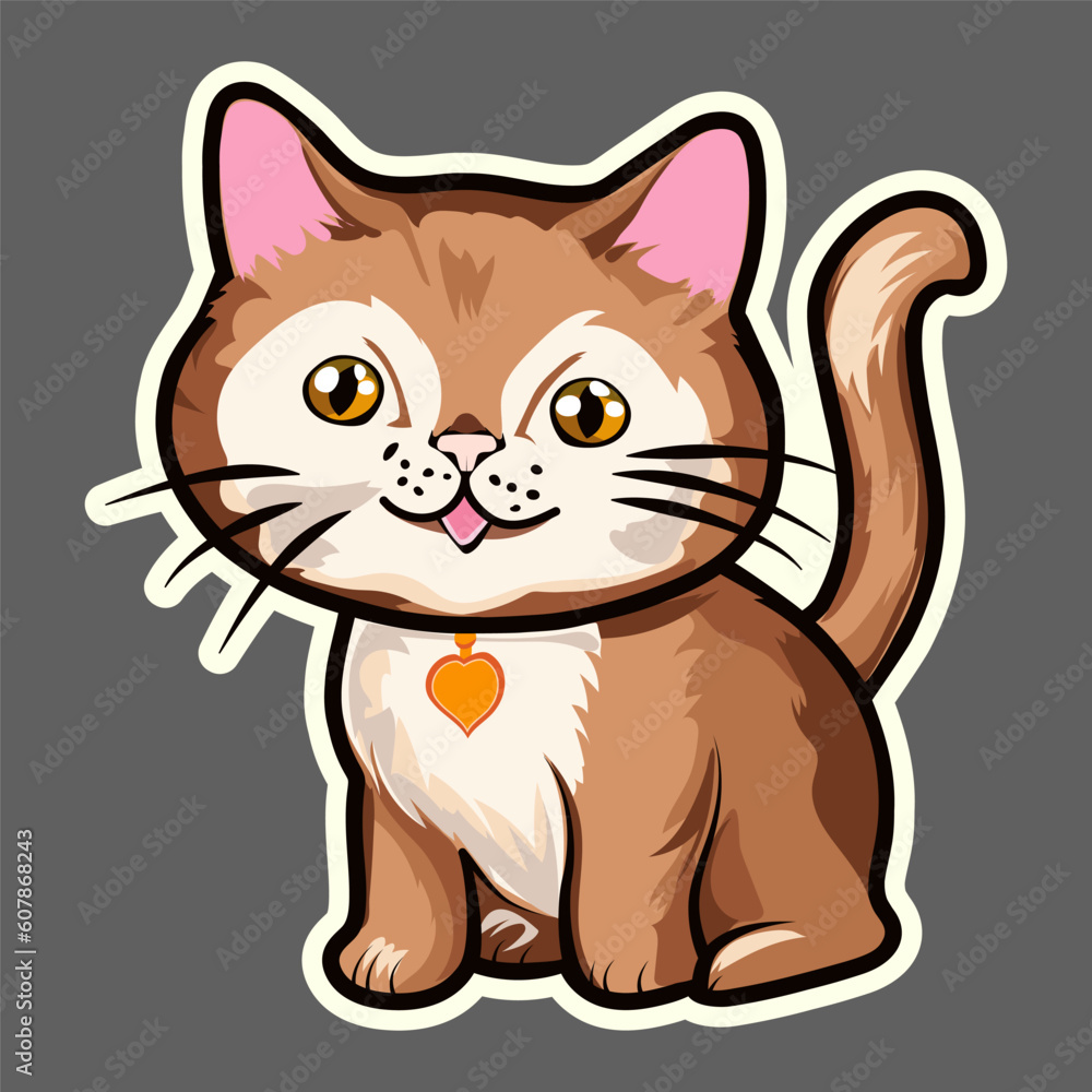 Bbrown cat with a medallion, sticker. Vector graphics. Bbrown cat with a medallion, sticker. Vector graphics.
