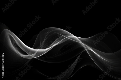 Abstract black and white curves on black background. Generative ai