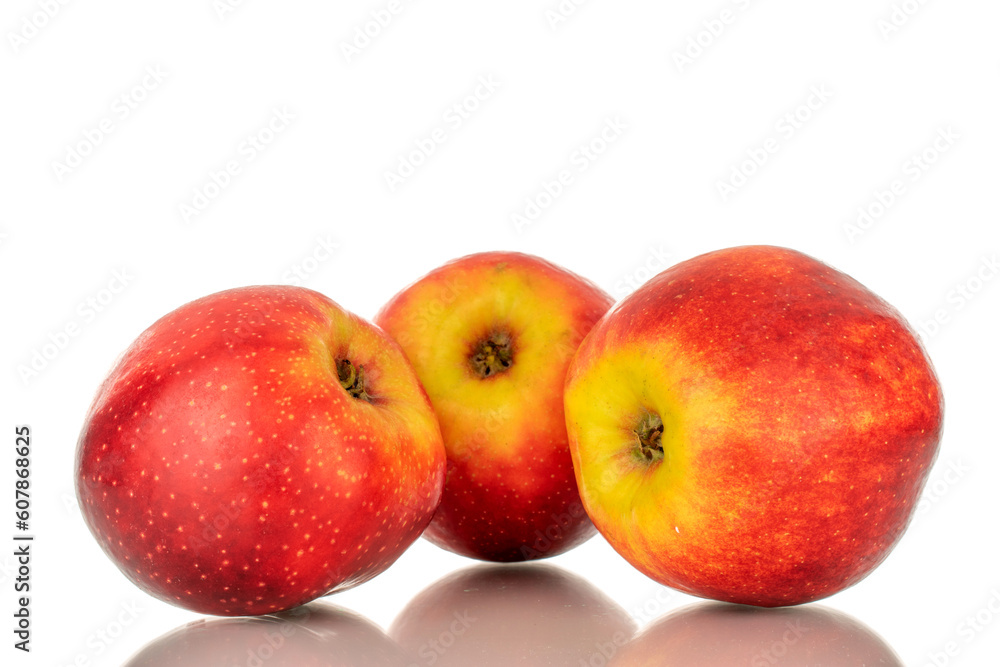 Three red apples, macro, isolated on white background. Three red apples, macro, isolated on white background.