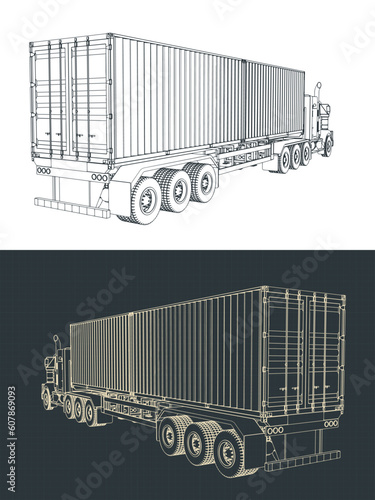 Container tractor trailer truck drawings