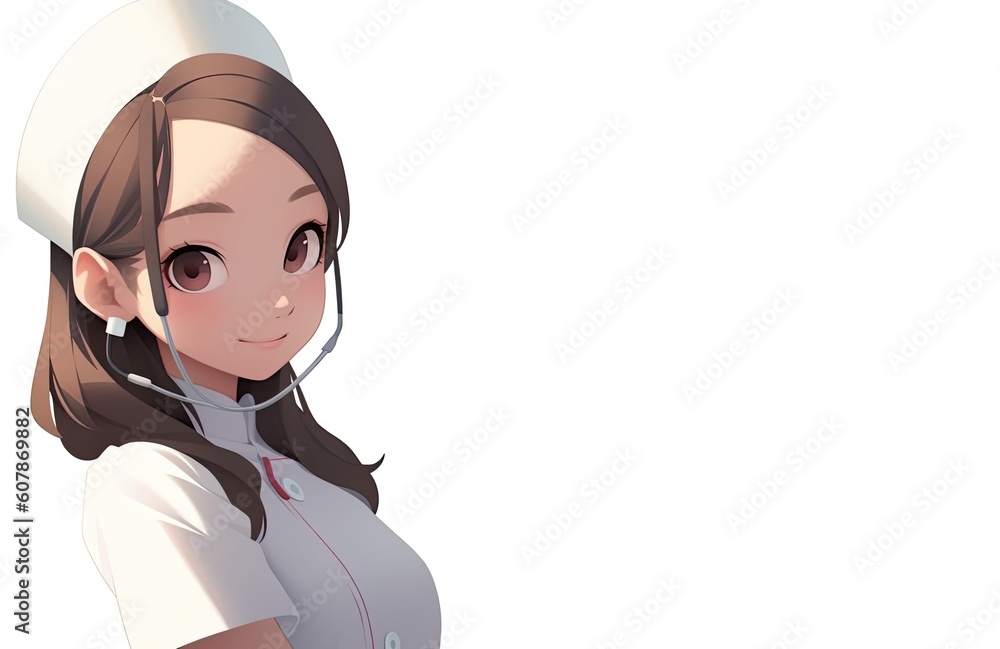 Asian Woman Medical Assistant White Backdrop Smiling With Copyspace Generative AI Asian Woman Medical Assistant White Backdrop Smiling With Copyspace Generative AI