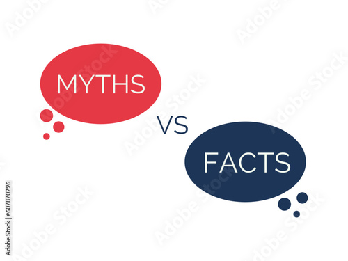 Myths vs facts red and blue infographic icon. Truth or fiction speech bubble isolated on white background. 