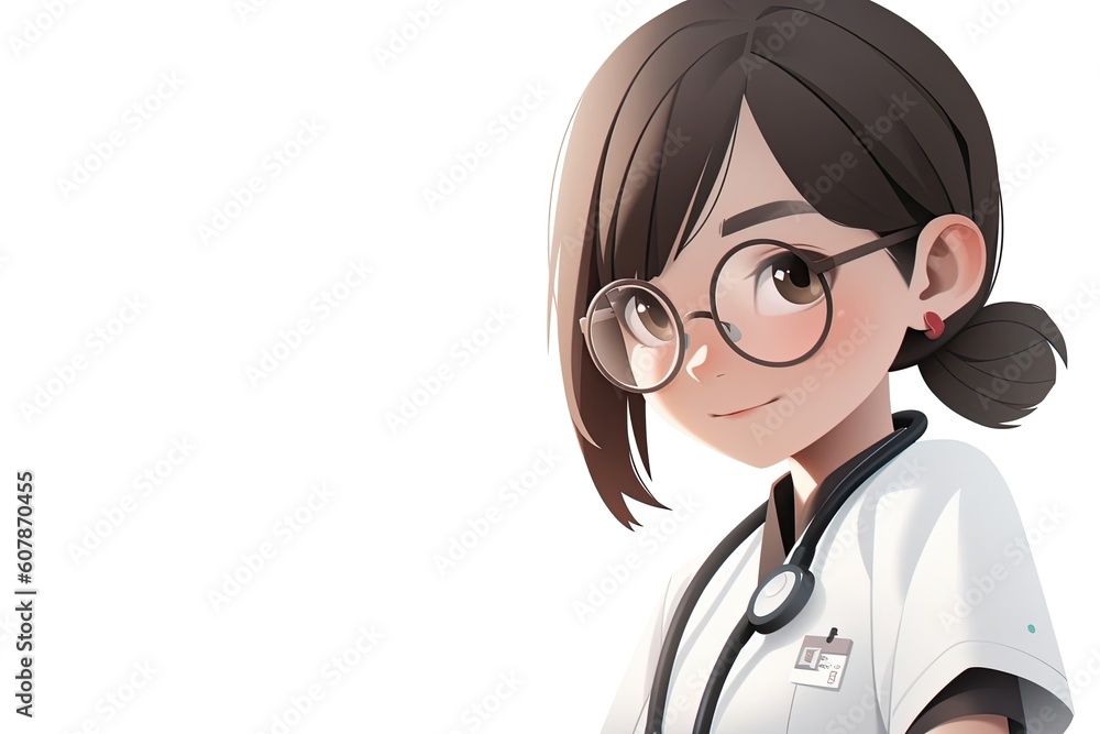 Asian Anime Female Optometrist White Background Very Attractive With Copyspace Generative AI