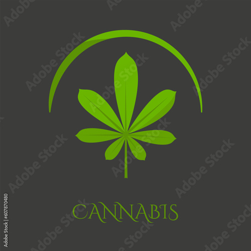 Cannabis leaves icon. Green medical plant for pharmacy on black background