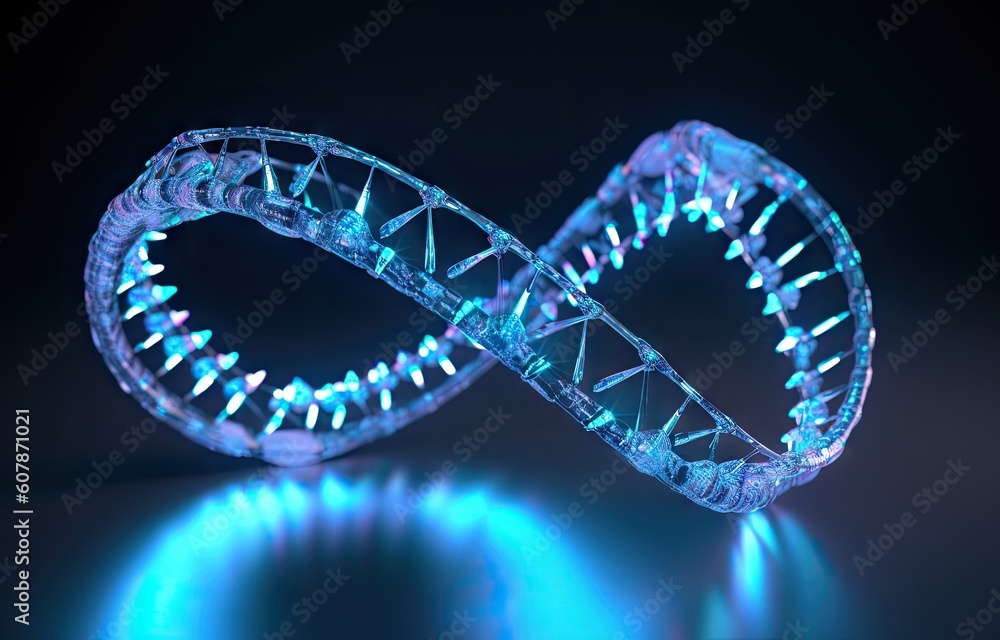 dna strand against a grey background with blue light Generative AI