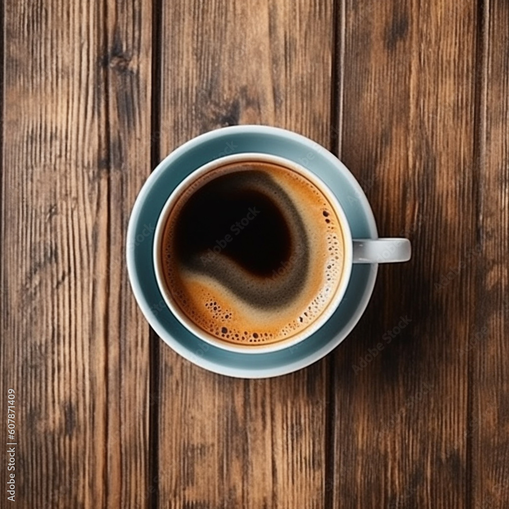 A cup of coffee on a wooden table that clearly shows the texture of the wood. Flat lay view.
A cup of coffee on a wooden table that clearly shows the texture of the wood. Flat lay view.