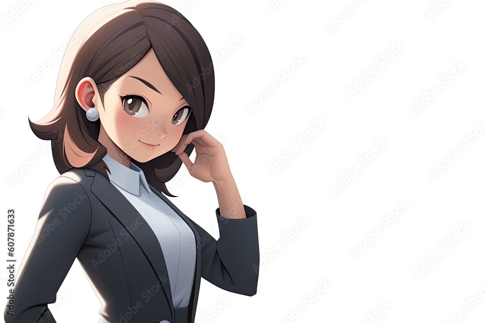 Asian Anime Female Real Estate Agent White Background Very Attractive With Copyspace Generative AI Asian Anime Female Real Estate Agent White Background Very Attractive With Copyspace Generative AI