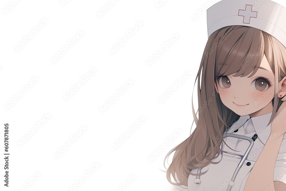 Asian Anime Female Registered Nurse White Background Very Attractive Copy Space Generative AI Asian Anime Female Registered Nurse White Background Very Attractive Copy Space Generative AI