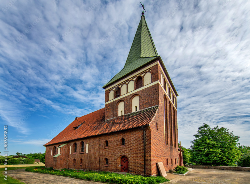General view and close-up of architectural details of the St. Anthony of Padua Catholic Church built in 1911 in Sarnowo, Masuria, Poland. General view and close-up of architectural details of the St. Anthony of Padua Catholic Church built in 1911 in Sarnowo, Masuria, Poland.