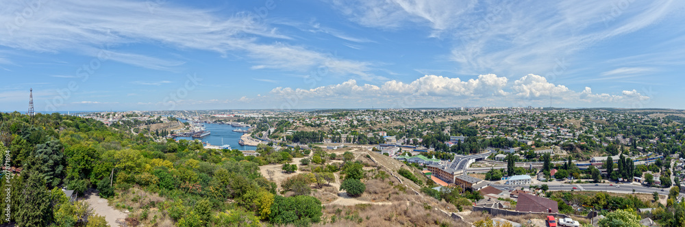 Panorama of Sevastopol from big wheel towards the South bay.