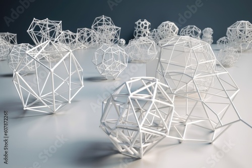 row of 3d geometric structures  presented in a row and connected with each other  created with generative ai