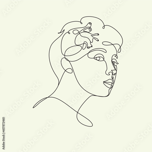 Heart vs brain line art minimalist concept logo. Concept of mind against love fight, difficult choice. Hand-drawn vector illustration. Anatomy heart in head of woman