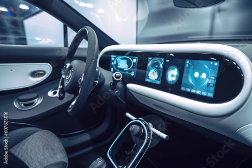 connected car, with its onboard systems and apps powered up, ready to go, created with generative ai