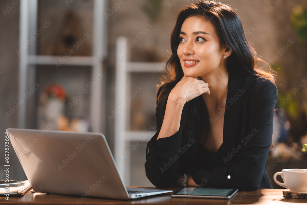 Portrait of young smiling woman looking at camera, Happy girl working relax in creative office. Successful businesswoman with copy space, Programmers cooperating at IT company developing apps Portrait of young smiling woman looking at camera, Happy girl working relax in creative office. Successful businesswoman with copy space, Programmers cooperating at IT company developing apps