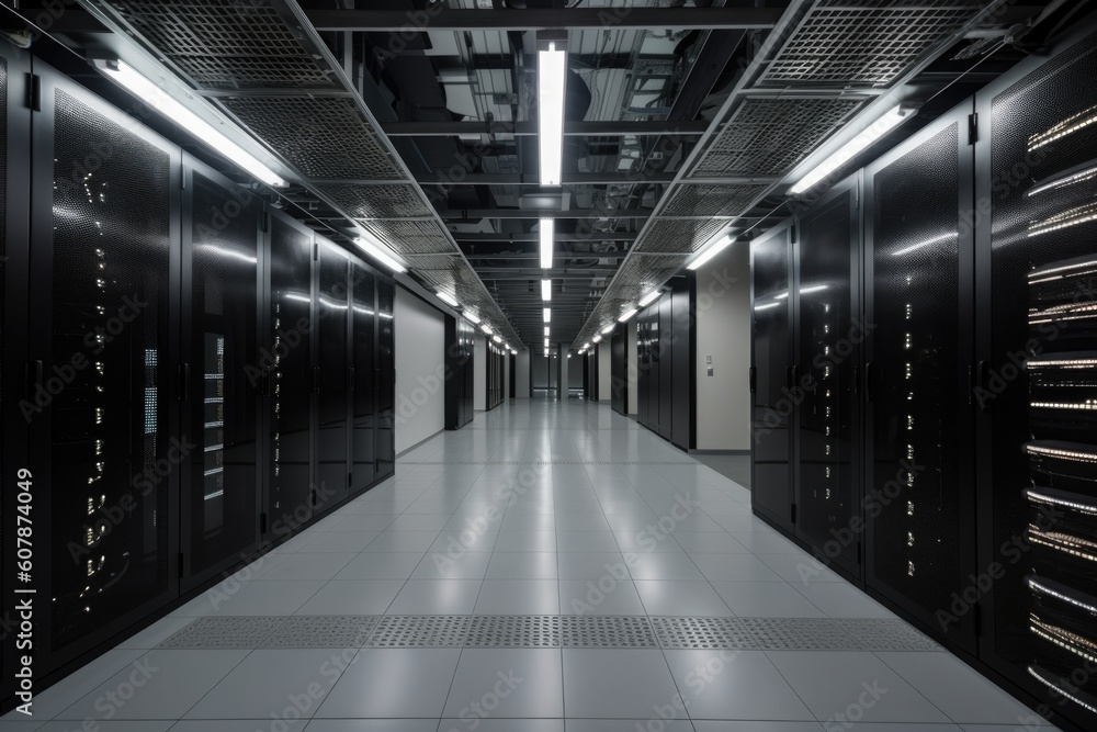 data center, with server racks and cables visible, in modern office building, created with generative ai data center, with server racks and cables visible, in modern office building, created with generative ai