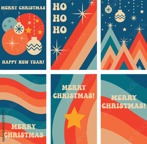 Collection of Retro groovy Christmas greeting cards