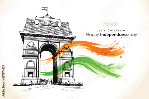 Indian independence day with India gate vector illustration   