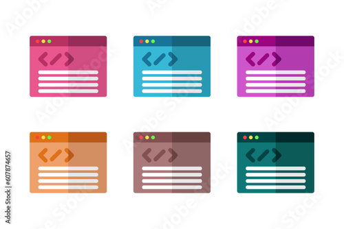 Set icon web code colorful 