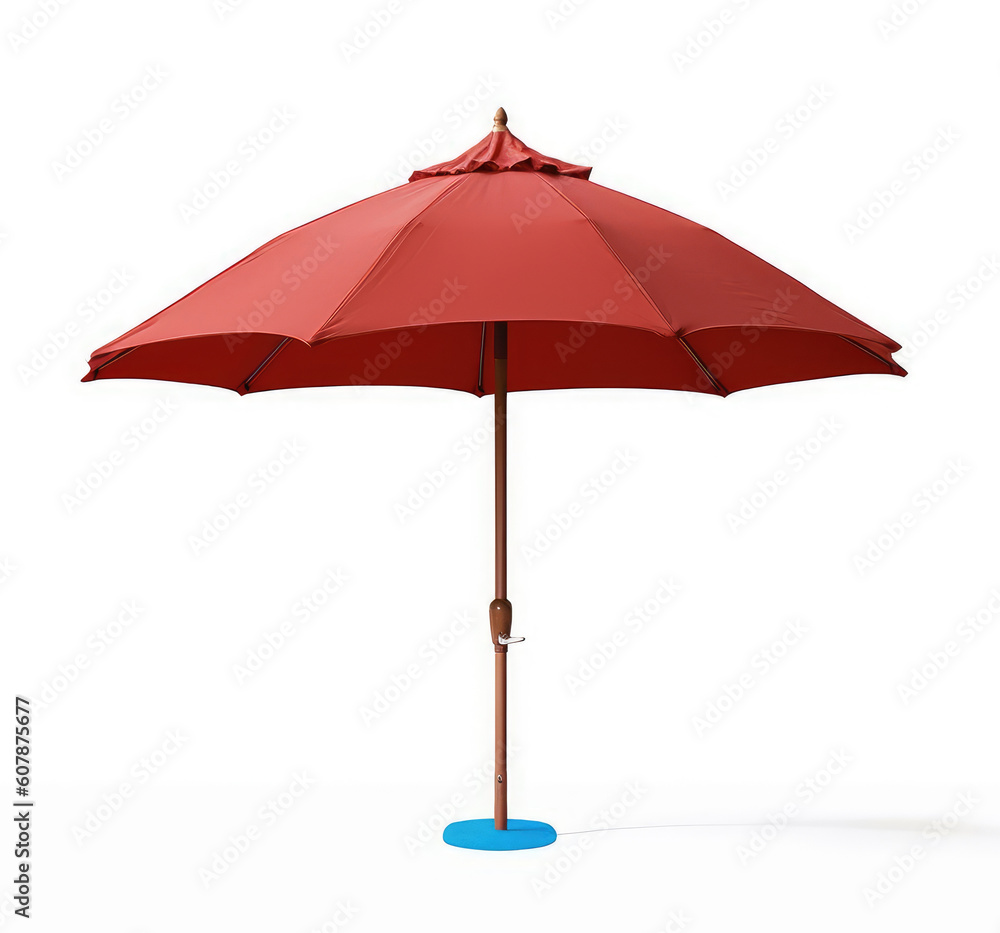 Big red beach umbrella isolated on white background
