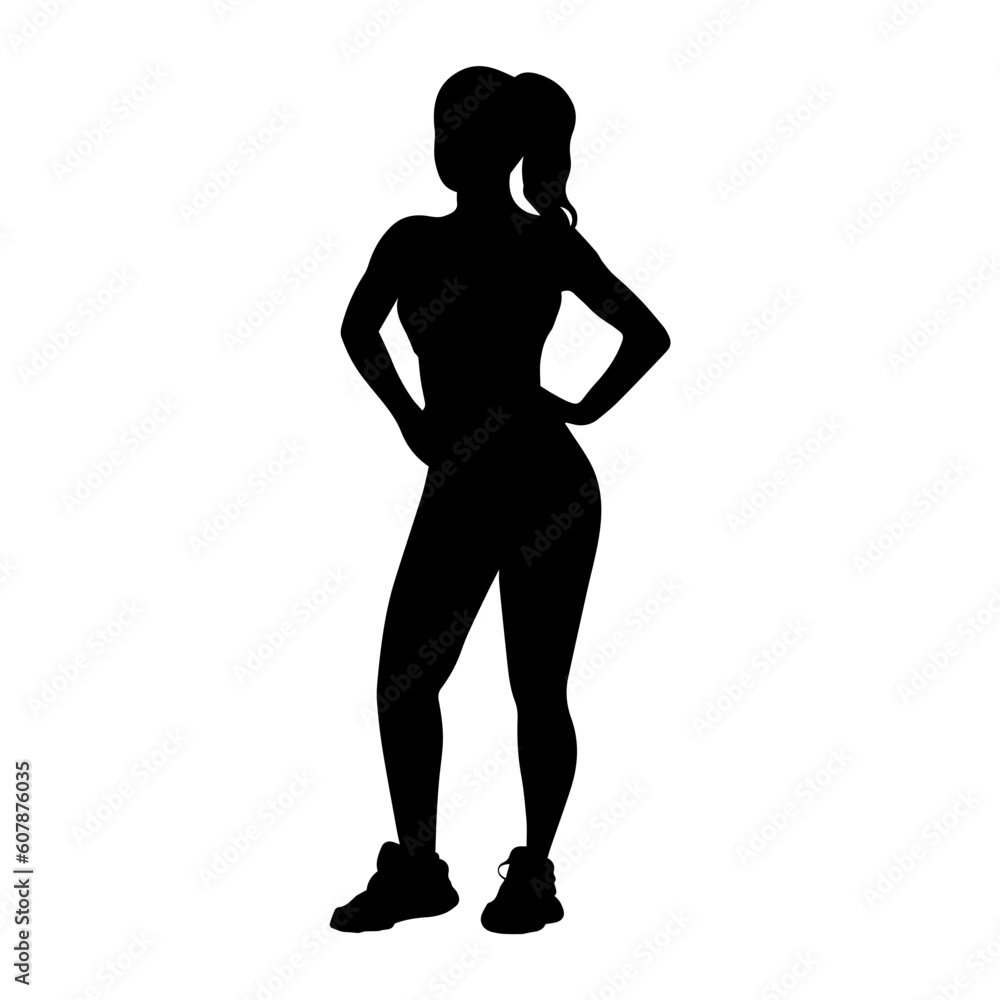 Vector illustration. Silhouette of a woman in sportswear.