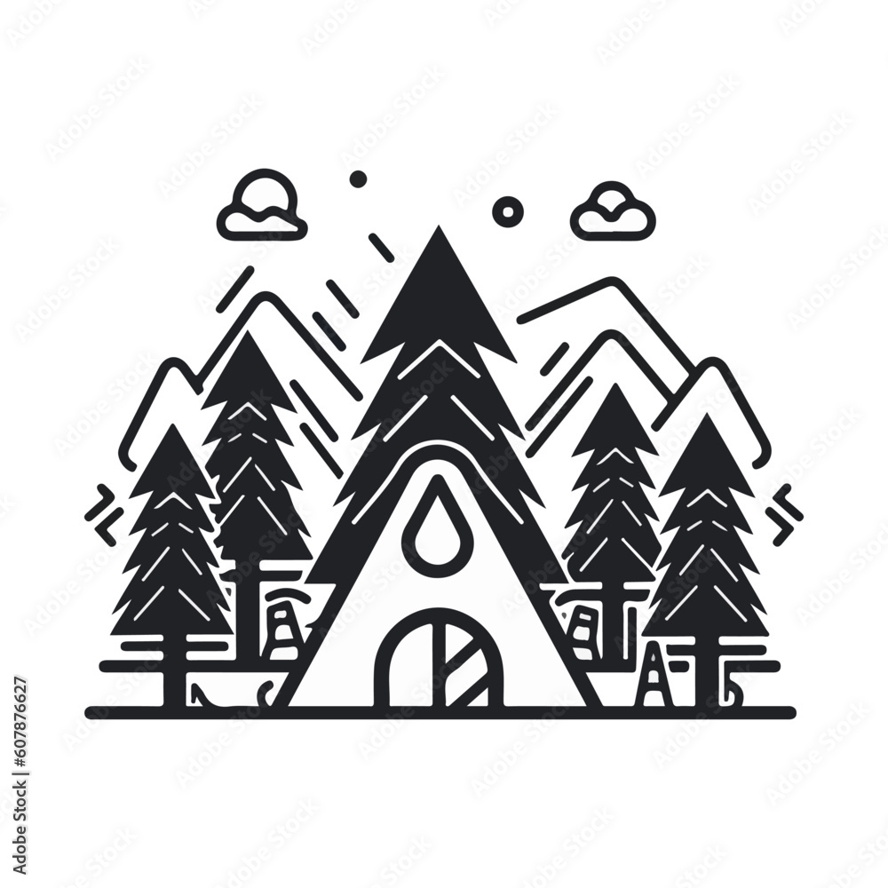 nature forest vector, for screen printing, sign, logo. etc
