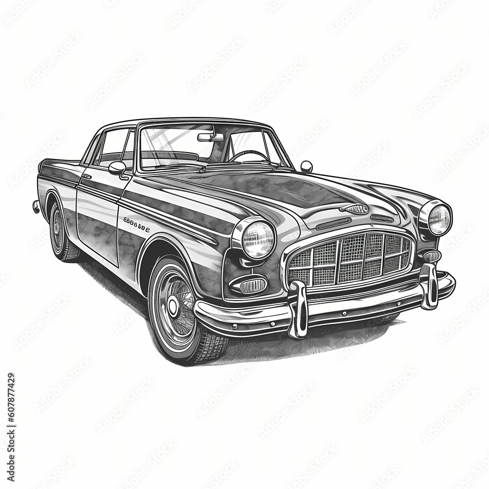 Vintage Car isolated on White for poster, wall art