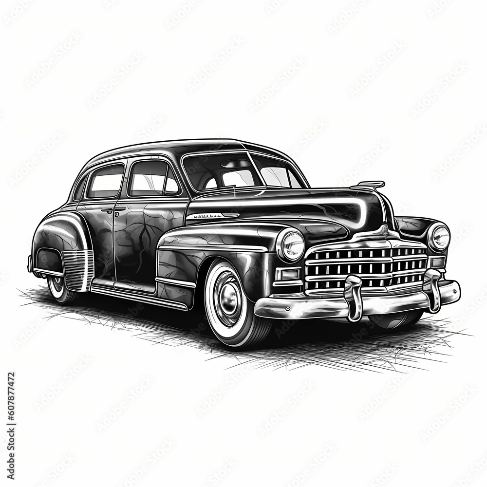 Fototapeta premium Vintage Car isolated on white. Wall art. Car Poster Canvas