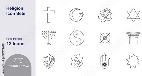 Religion Icons with editable strokes for Mobile and Web