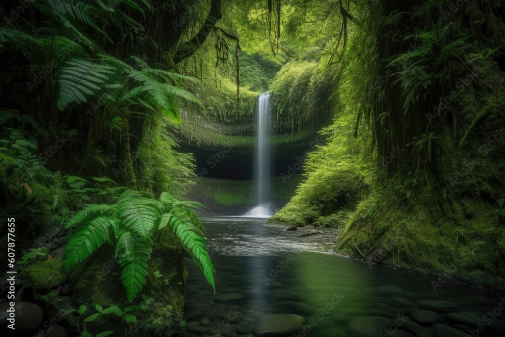 Fototapeta premium majestic waterfall surrounded by lush greenery and natural beauty, created with generative ai