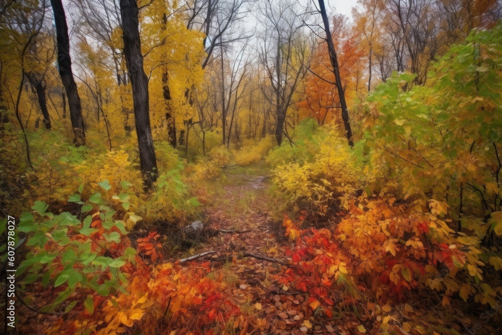 colorful foliage in the autumn forest, created with generative ai