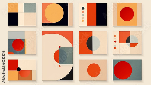 Geometric art poster with squares and circles shapes and figures