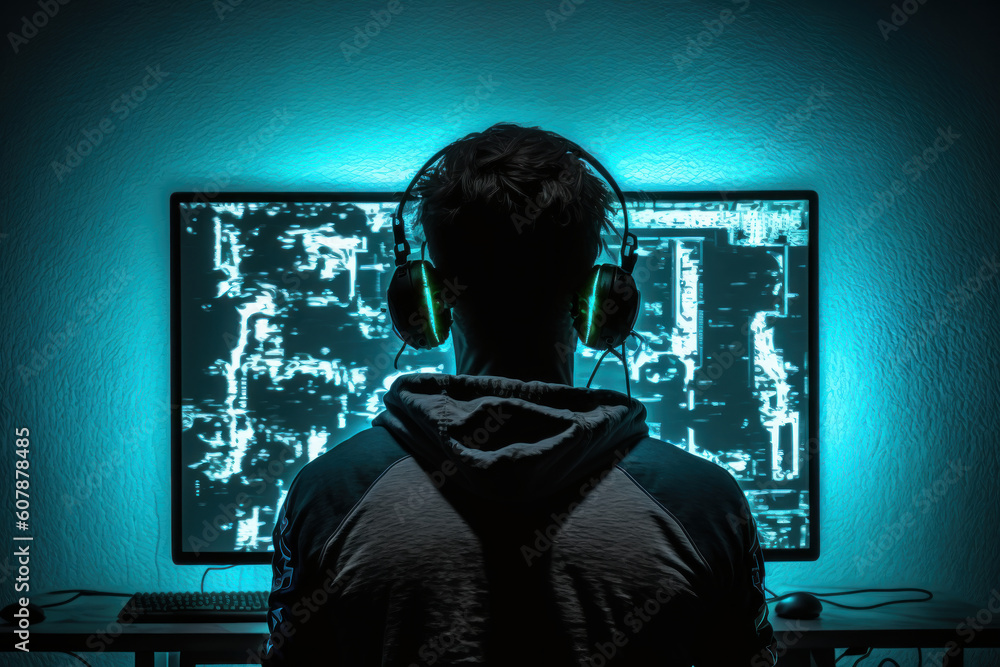 A boy playing in his game room. Generative AI. A boy playing in his game room. Generative AI.