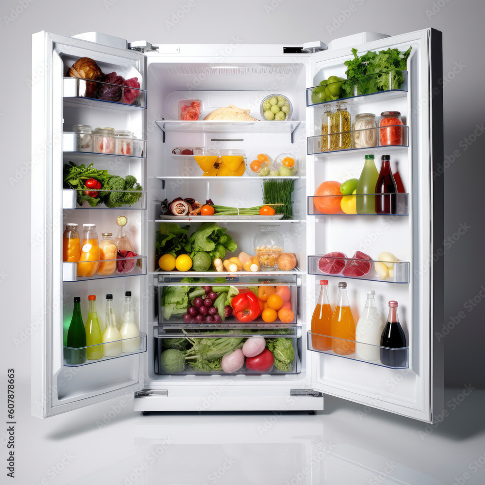 an open refrigerator full of food an open refrigerator full of food