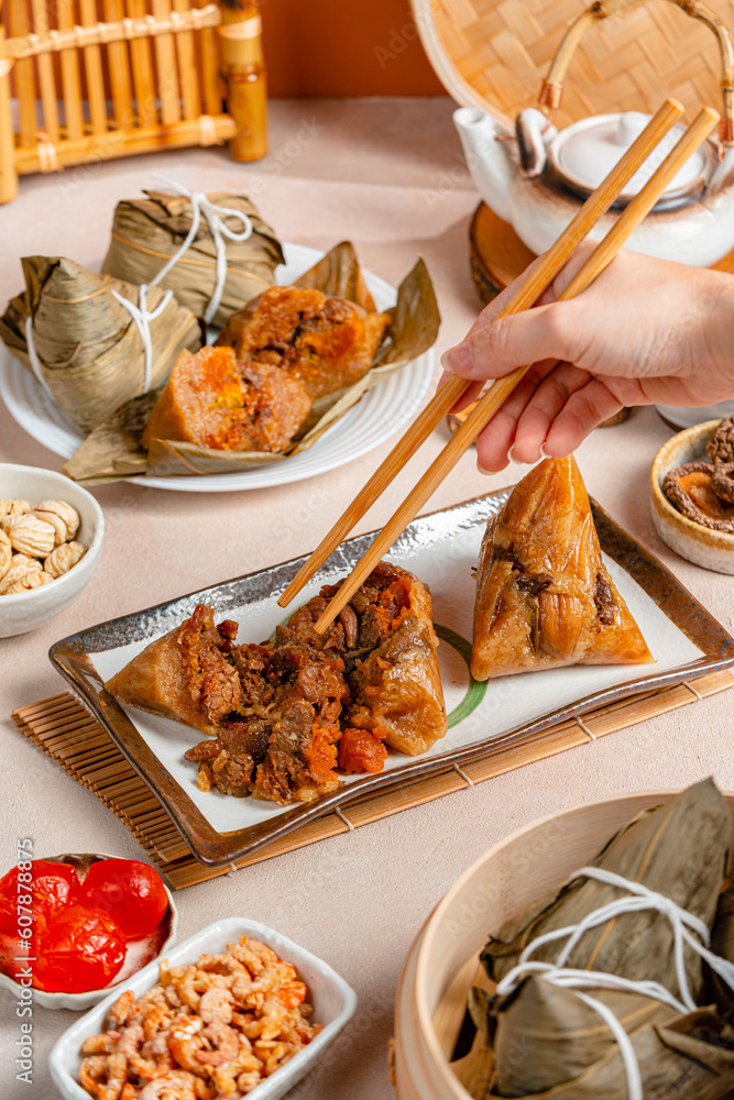 Zongzi, rice dumpling for Chinese traditional Dragon Boat Festival (Duanwu Festival)