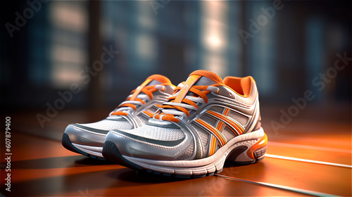 a pair of unworn new running shoes in mood light, generative AI