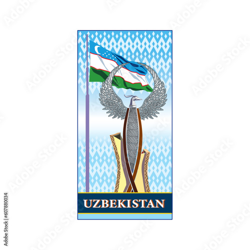 park stella new uzbekistan humo bird against the background of the flag of uzbekistan a symbol of independence of the republic postcard for congratulations to uzbeks ornament khan satin background