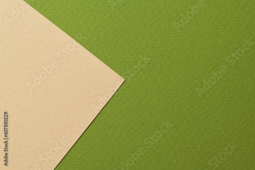 Rough kraft paper background, paper texture beige green colors. Mockup with copy space for text