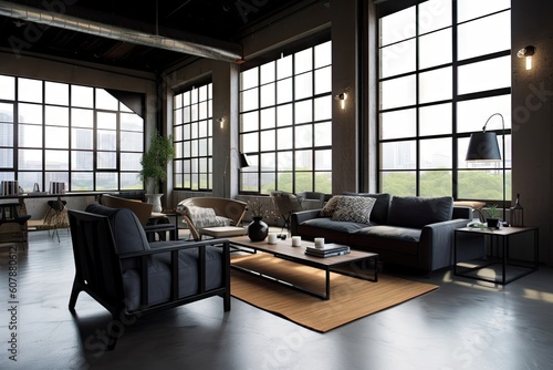 industrial home  with sleek and modern furniture in the living room  created with generative ai