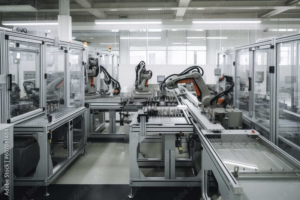 a factory with highly advanced robotics, ensuring that every product is produced to perfection, created with generative ai a factory with highly advanced robotics, ensuring that every product is produced to perfection, created with generative ai