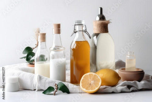 homemade cleaning products on a white background, created with generative ai