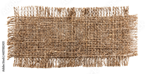 Burlap texture. A piece of torn burlap on a white background. Canvas. Packing material photo