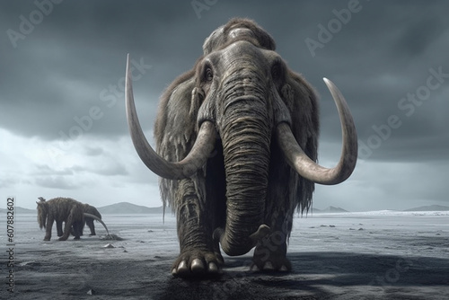 Mammoth in the permafrost. AI generated.