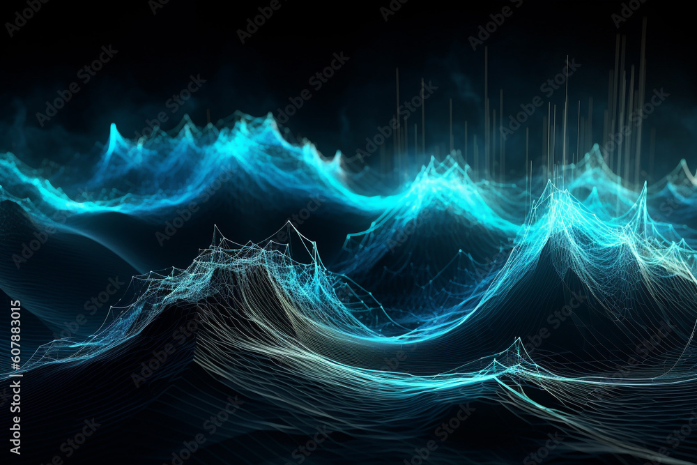 abstract futuristic background with green gold blue white glowing neon moving high speed wave lines and bokeh lights. Data transfer concept Fantastic wallpaper