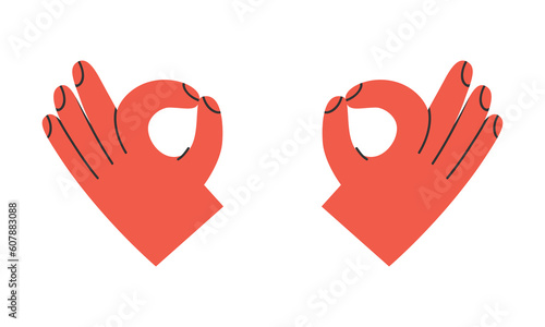 Hand drawn cute illustration of yoga gyan mudra. Flat vector hand position at meditation symbol in colored doodle style. Mental health, self care sticker, icon or print. Isolated on white background.
