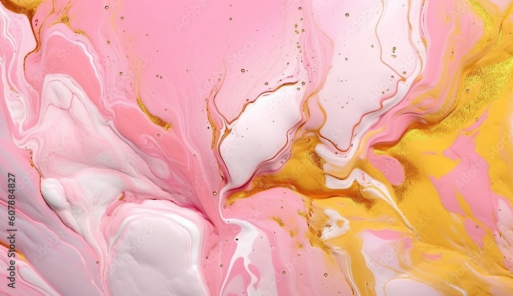abstract pink and yellow colored liquid background. Generative AI