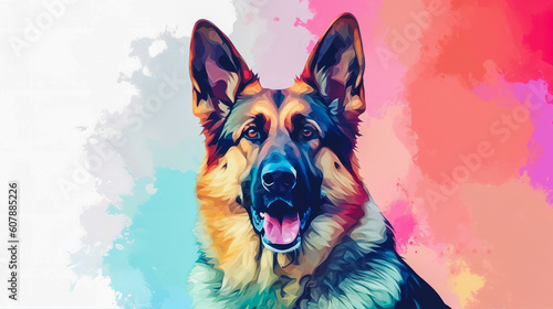 German shepherd dog face vector illustration in abstract mixed grunge colors digital painting in minimal graphic art style. Digital illustration generative AI.