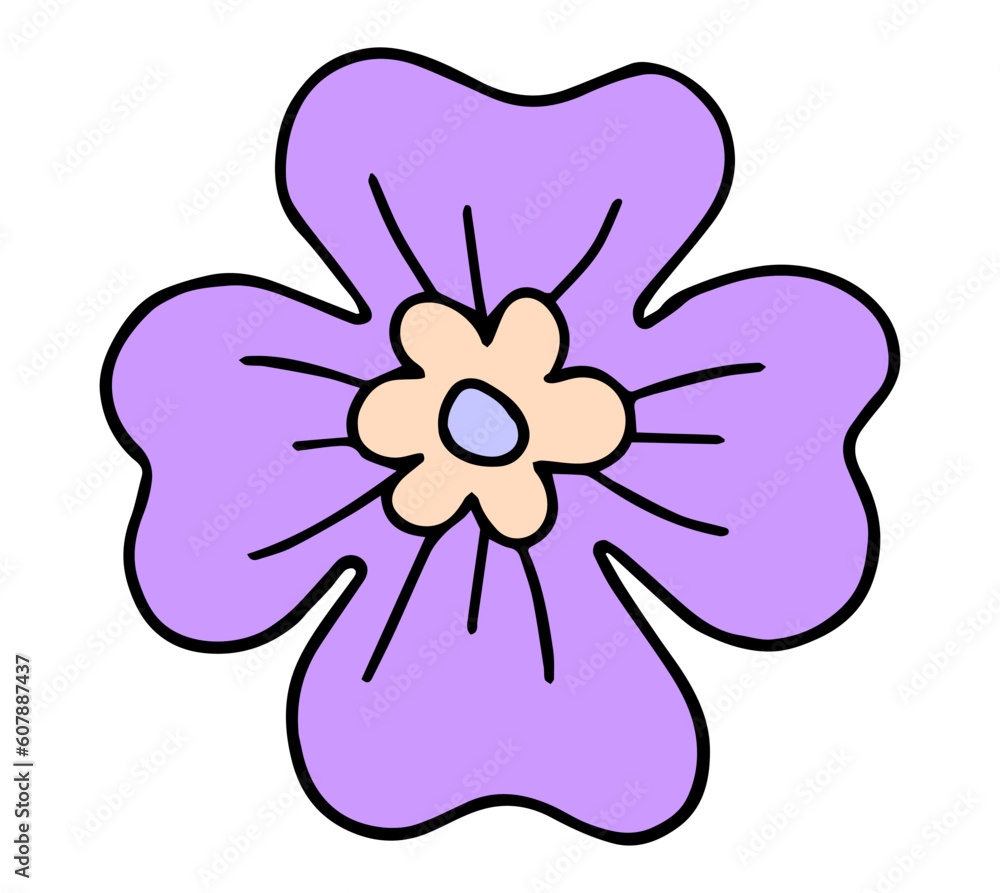 Flower in trendy retro cartoon groovy style. Symbols, chamomile flowers, rainbow, hippie stickers. Vector illustration.