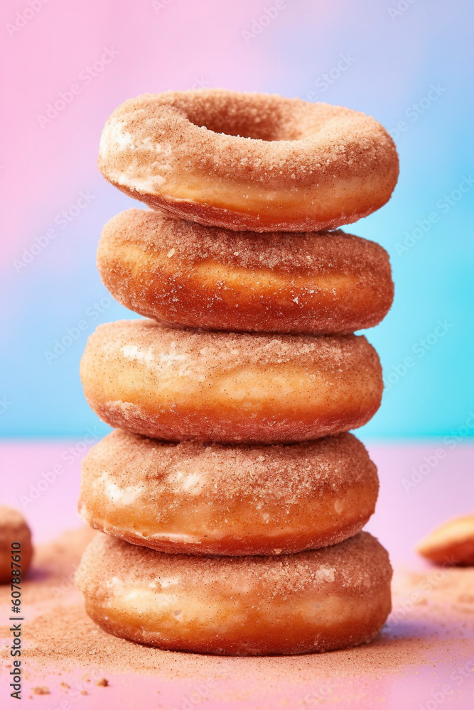 Stack of cinnamon sugar donuts. AI