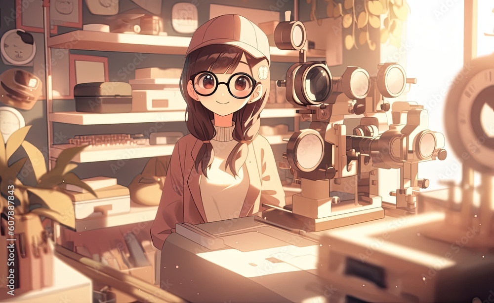 Asian Female Optometrist Background Setting Extremely Gorgeous Illustration Generative AI